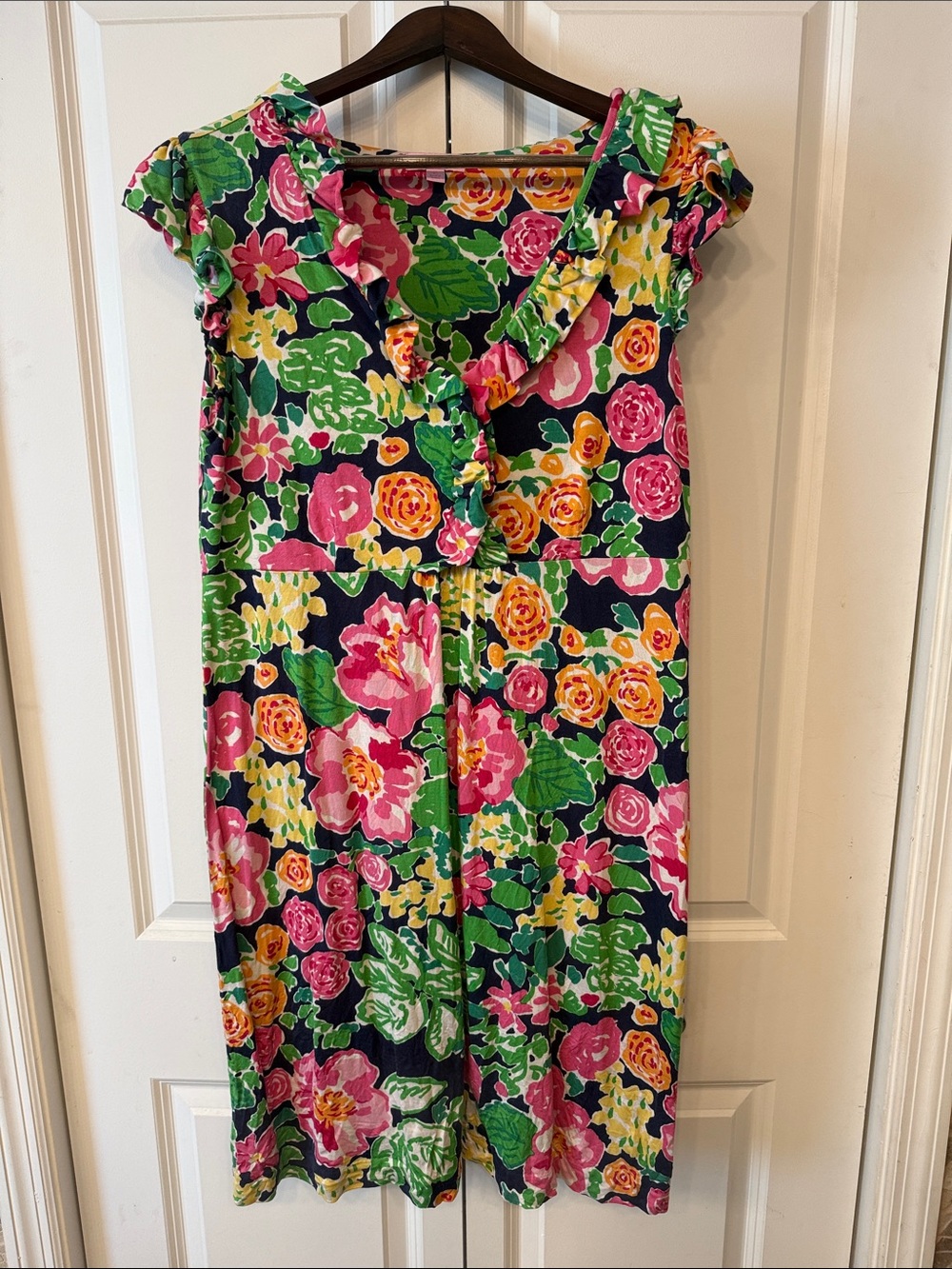 Lilly Pulitzer Navy Floral Ruffle-Trim Casual Dress